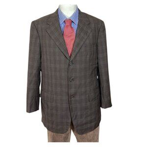 Gianluca Isaia Sport Coat Jacket Italian Wool Brown Glen Plaid Men's 40S Nice